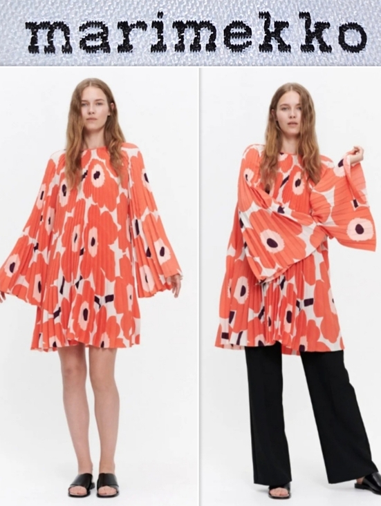 Marimekko Tops - Marimekko Lepatus Unikko Pleated Tunic or Mini Dress Boho Mod Floral Print XL